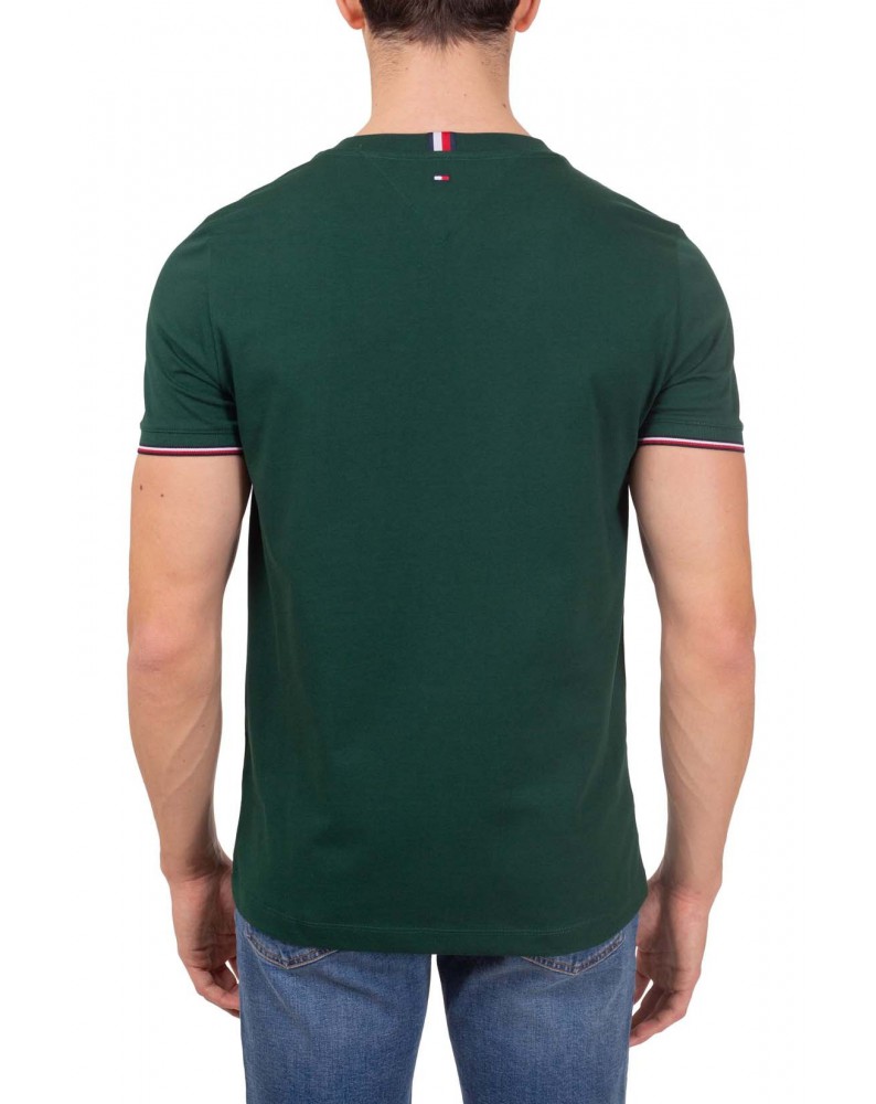 Tommy Hilfiger t shirt slim fit verde con righe manica mw0mw32584-mbp