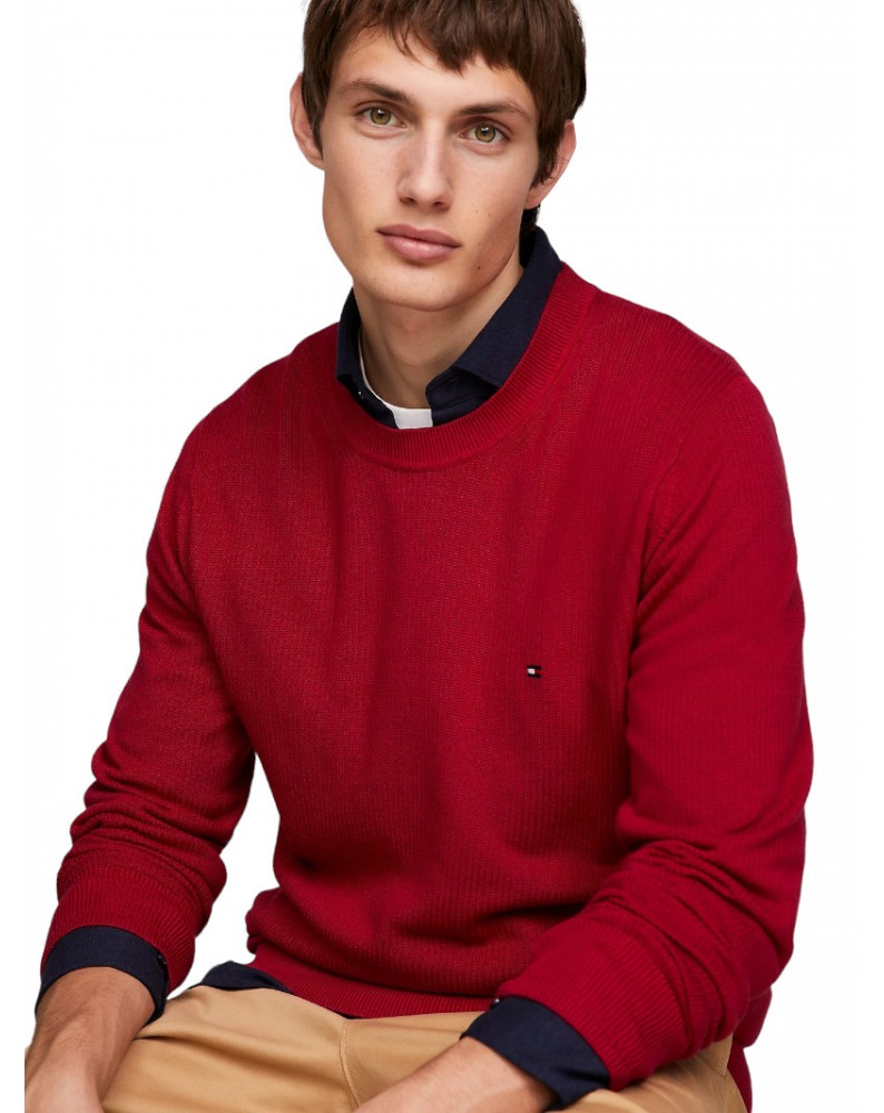 Tommy Hilfiger pullover uomo rosso in maglia tramata mw0mw33511-xjv