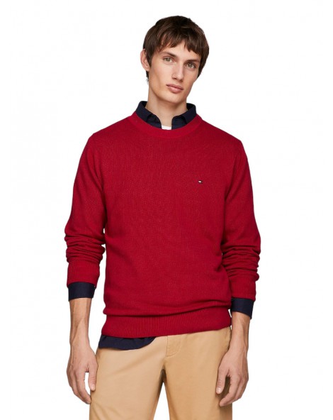 Tommy Hilfiger pullover uomo rosso in maglia tramata mw0mw33511-xjv