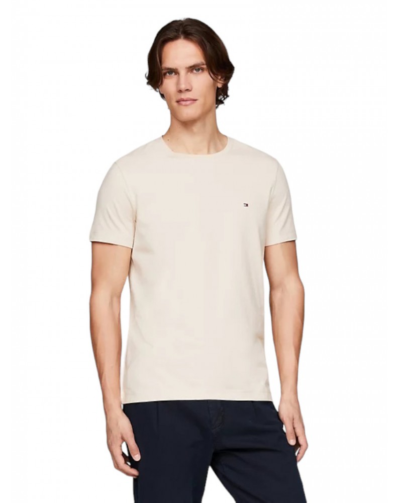 Tommy Hilfiger t shirt uomo extra slim con bandierina classic beige mw0mw10800