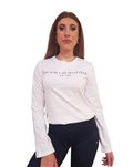 T shirt donna Tommy Hilfiger manica lunga bianca reg corp con logo mw0mw43620