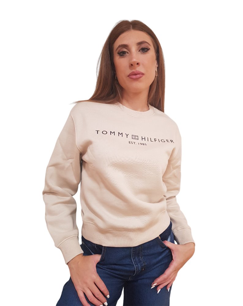 Tommy Hilfiger felpa donna girocollo beige con logo ww0ww39791aci