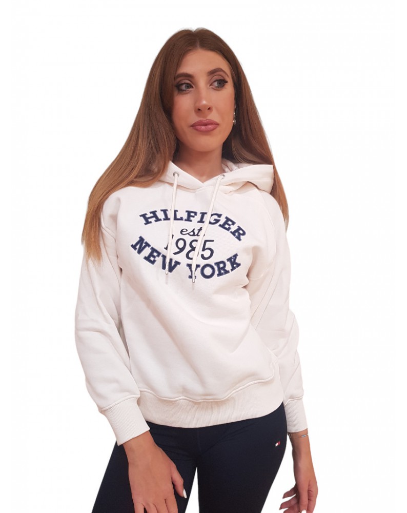 Tommy Hilfiger felpa donna con cappuccio bianca varsity ww0ww42098ybh