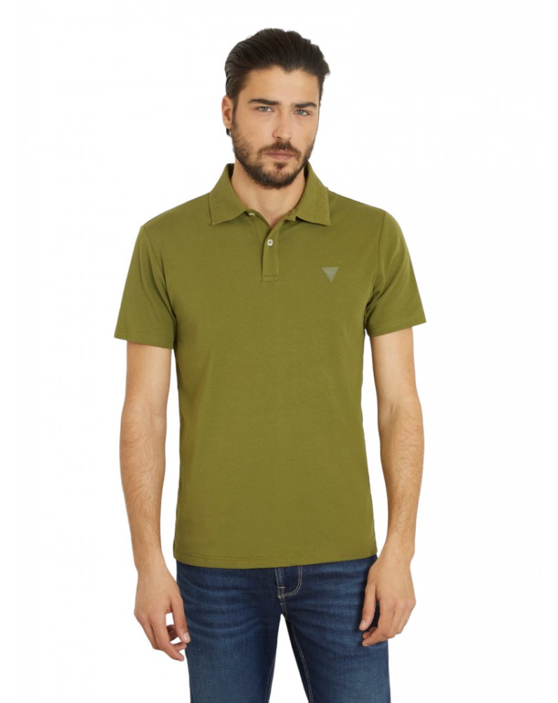 Guess polo uomo verde Nolan con logo a rilievo sul collo m4gp66kc701-g8y4