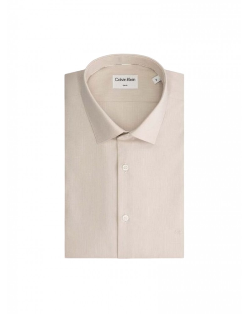 Calvin Klein camicia uomo aderente in cotone elasticizzato beige structure slim