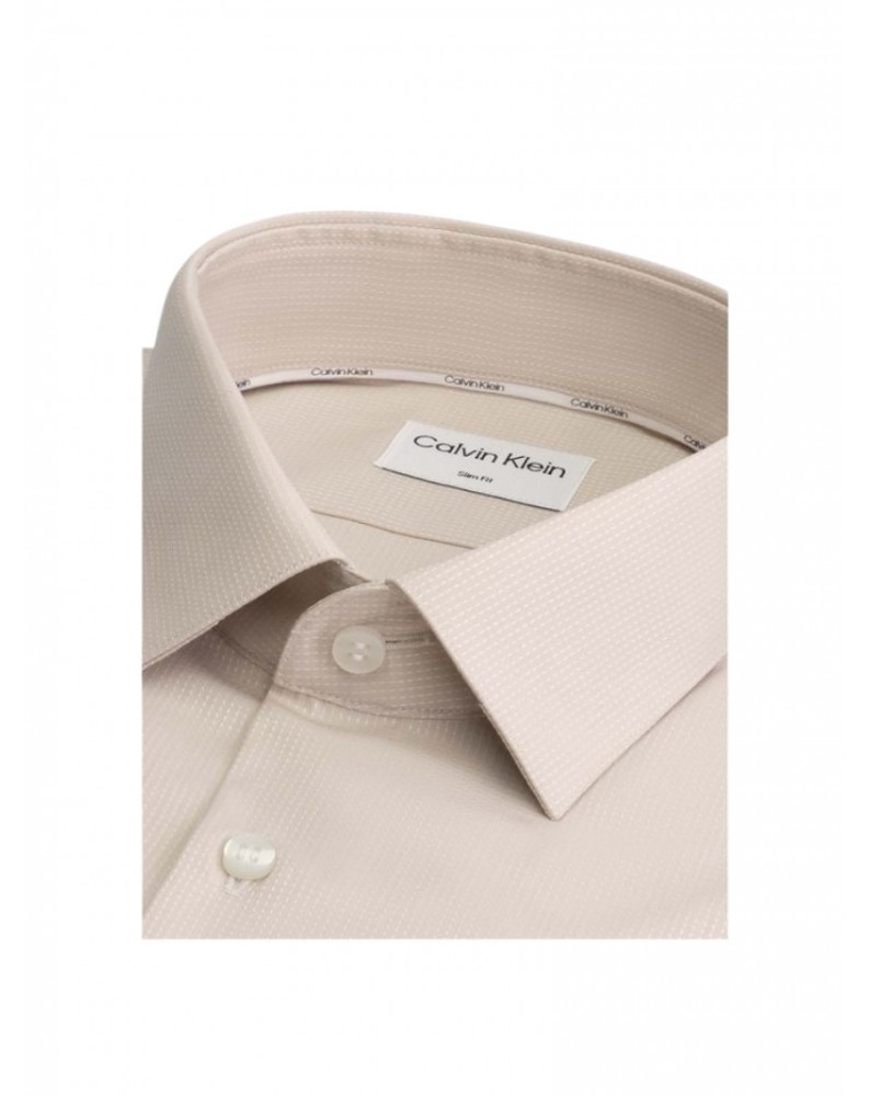 Calvin Klein camicia uomo aderente in cotone elasticizzato beige structure slim