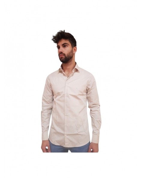 Calvin Klein camicia uomo aderente in cotone elasticizzato beige structure slim