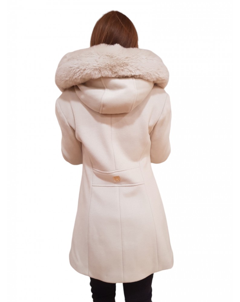 Fracomina cappotto beige con cappuccio impellicciato fr24wc1016w57901-108