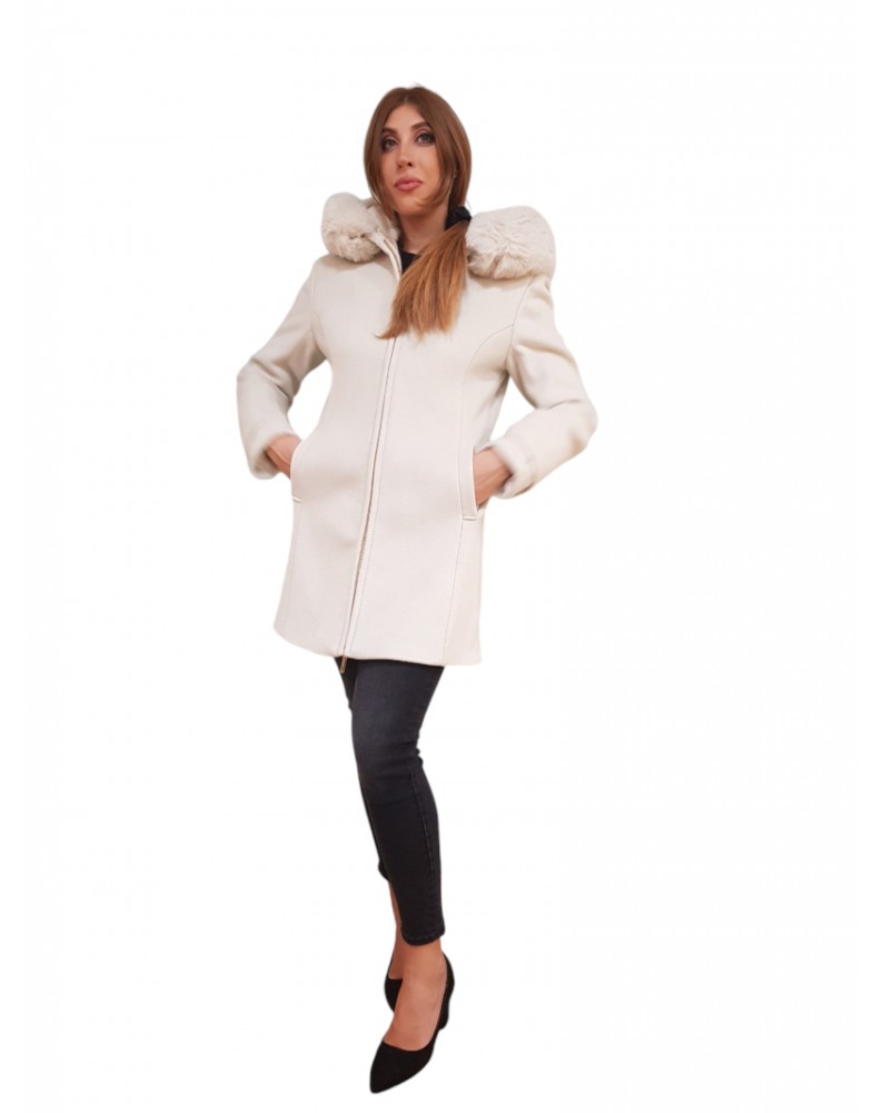 Fracomina cappotto beige con cappuccio impellicciato fr24wc1016w57901-108