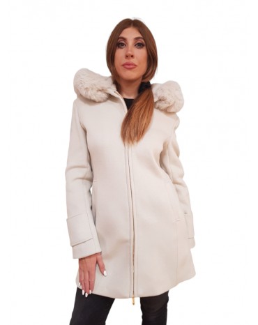 Fracomina cappotto beige con cappuccio impellicciato fr24wc1016w57901-108