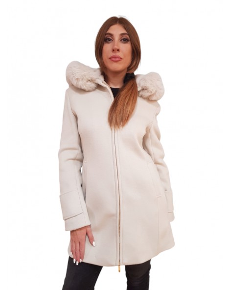 Fracomina cappotto beige con cappuccio impellicciato fr24wc1016w57901-108