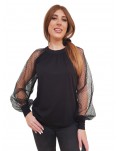 T shirt Fracomina nera con manica lunga in tulle