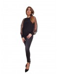 T shirt Fracomina nera con manica lunga in tulle