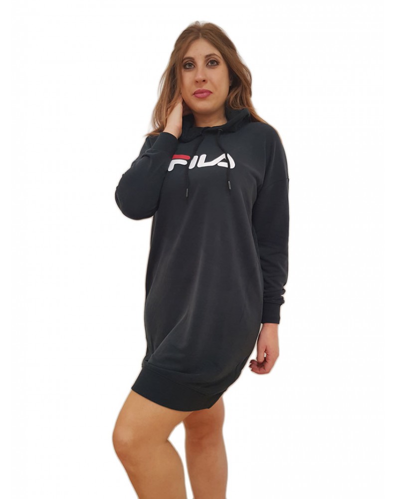 Fila felpa donna lunga nera Elish oversize con cappuccio