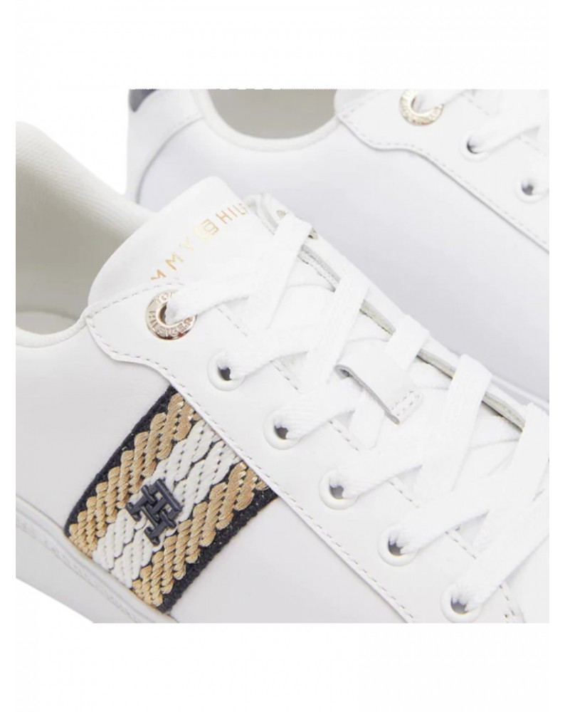 Tommy Hilfiger Court sneakers bianca con dettagli in tessuto fw0fw07106-ybs