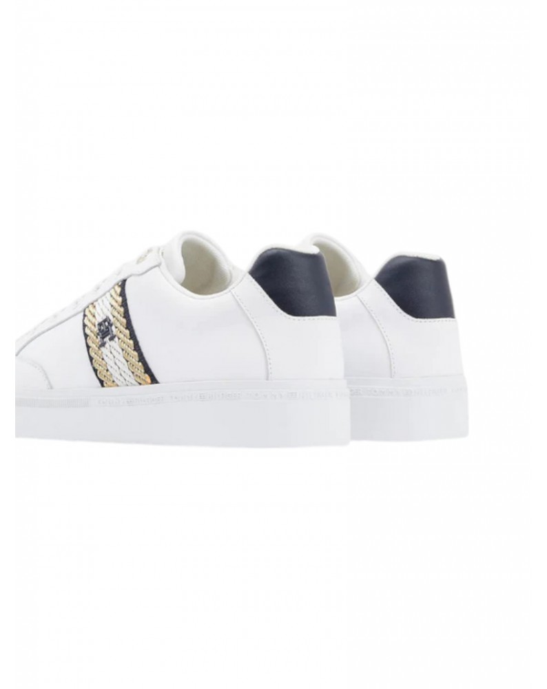 Tommy Hilfiger Court sneakers bianca con dettagli in tessuto fw0fw07106-ybs