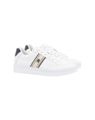 Tommy Hilfiger Court sneakers bianca con dettagli in tessuto fw0fw07106-ybs