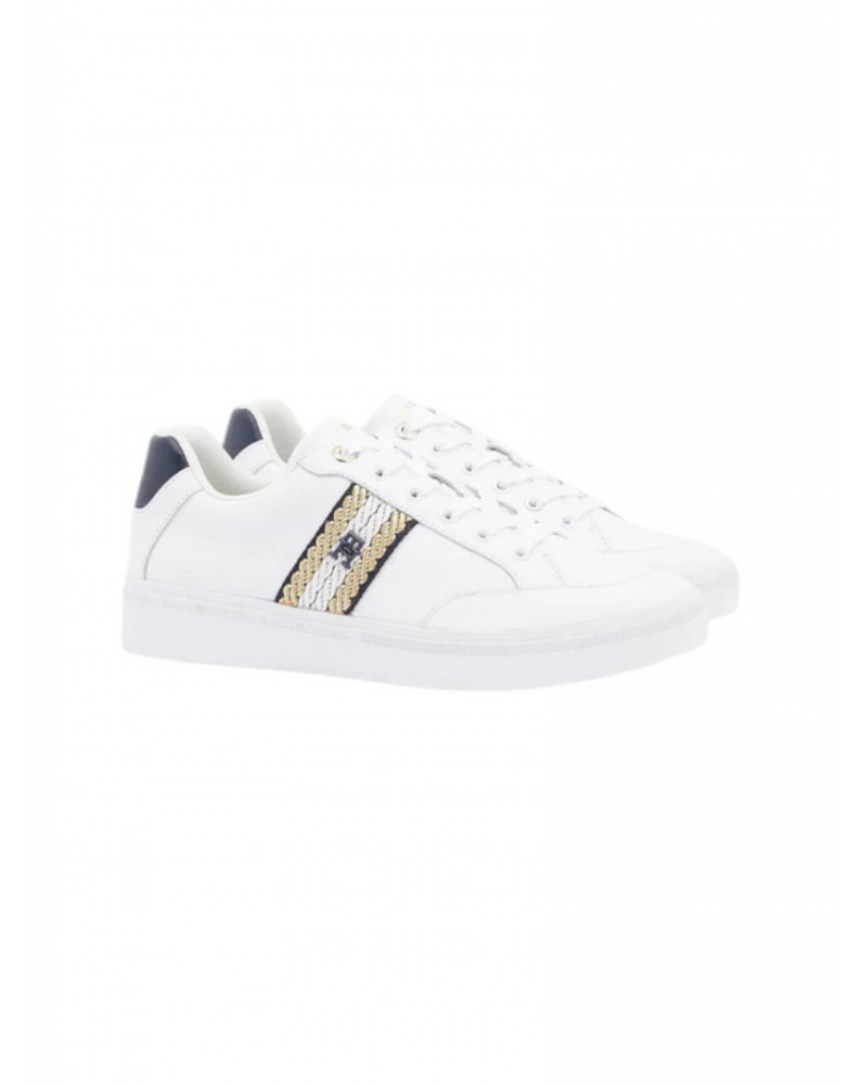 Tommy Hilfiger Court sneakers bianca con dettagli in tessuto fw0fw07106-ybs