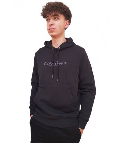 Felpa uomo Calvin Klein nera con cappuccio e logo raised line