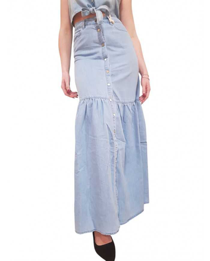 Gonna Lunga Gaudì Chambray con Bottoni | Wellington Jeans