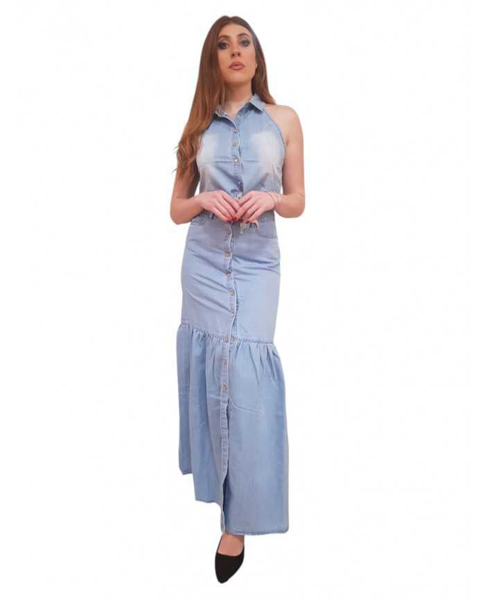 Gonna Lunga Gaudì Chambray con Bottoni | Wellington Jeans