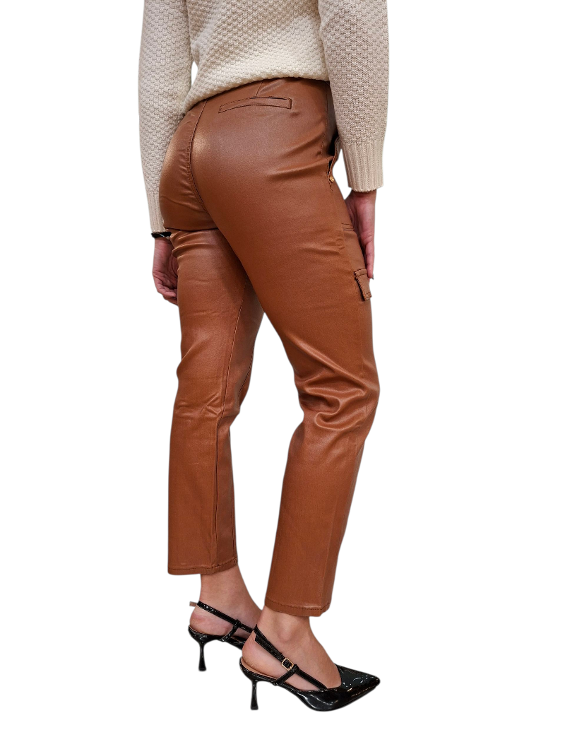 Pantaloni Gaudi Similpelle Cargo Slim Fit Urbano Marroni