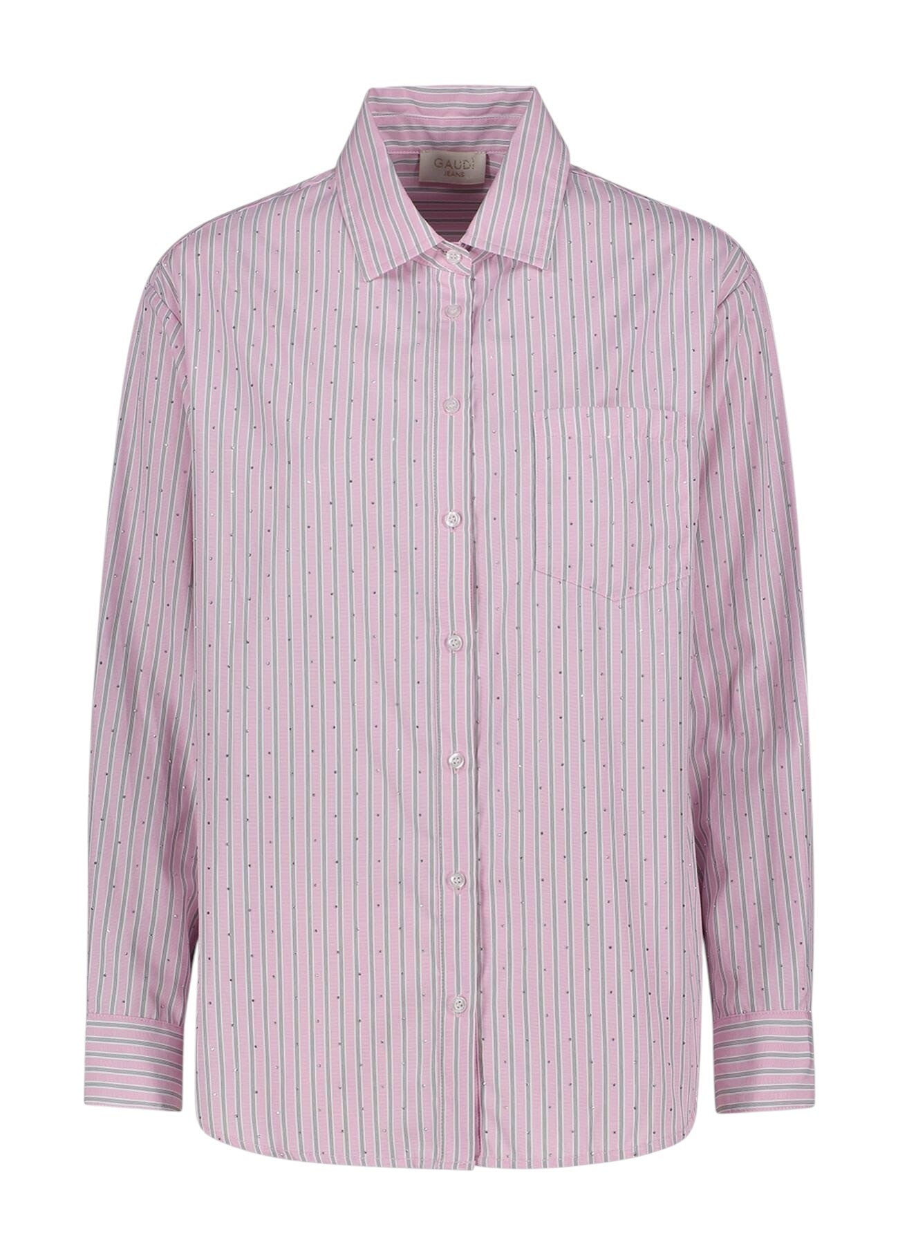 Camicia Gaudi Donna Righe Strass Rosa Scintillante
