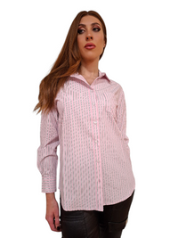 Camicia Gaudi Donna Righe Strass Rosa Scintillante