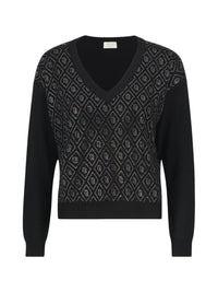 Maglia Gaudi Donna Nera Scollo V Strass Lurex