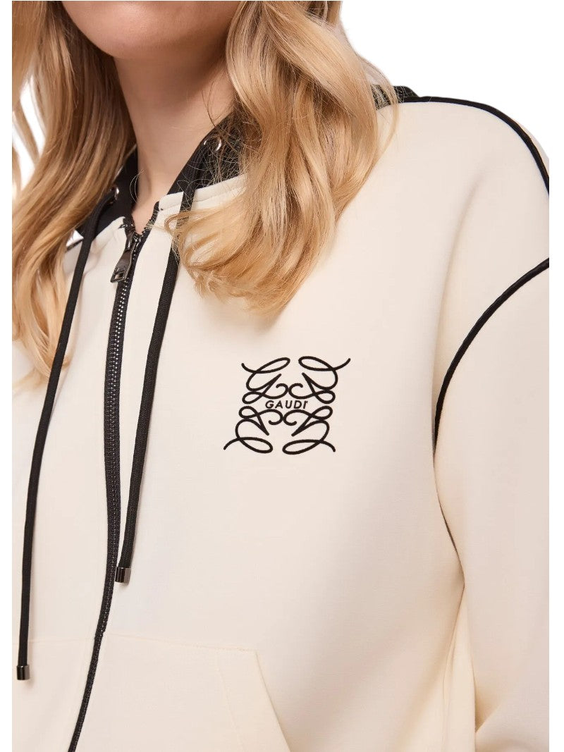 Felpa Bianca Donna Gaudì con Cappuccio e Zip in Cotone
