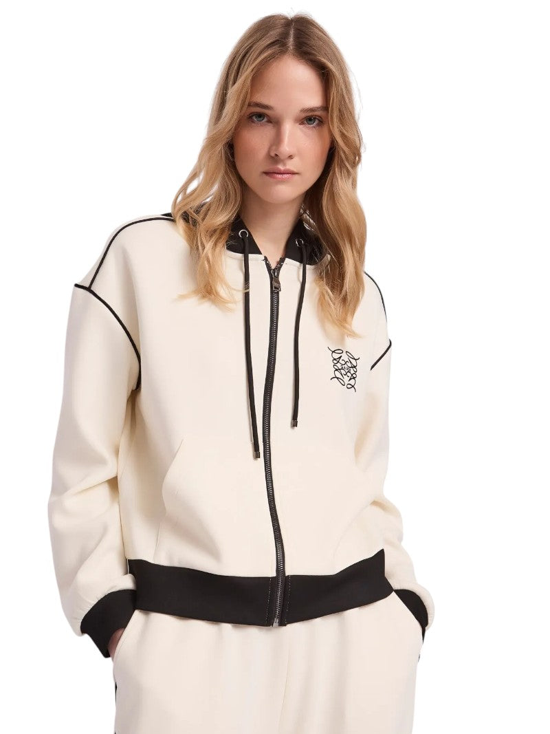 Felpa Bianca Donna Gaudì con Cappuccio e Zip in Cotone