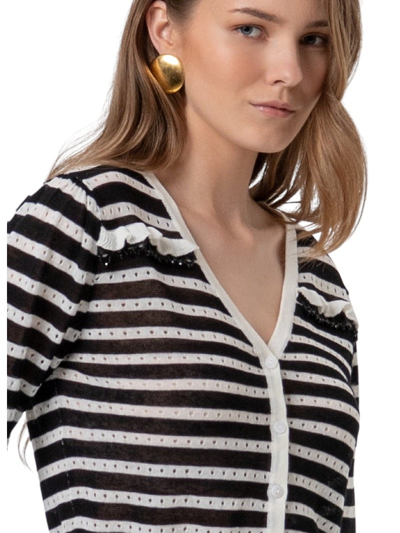 Cardigan Donna Fracomina Cropped a Righe Scollo a V | Wellington