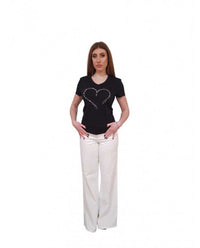 T-shirt Fracomina Scollo a V Cuore Strass | Wellington Jeans