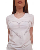 T-shirt Fracomina Scollo a V Cuore Strass | Wellington Jeans