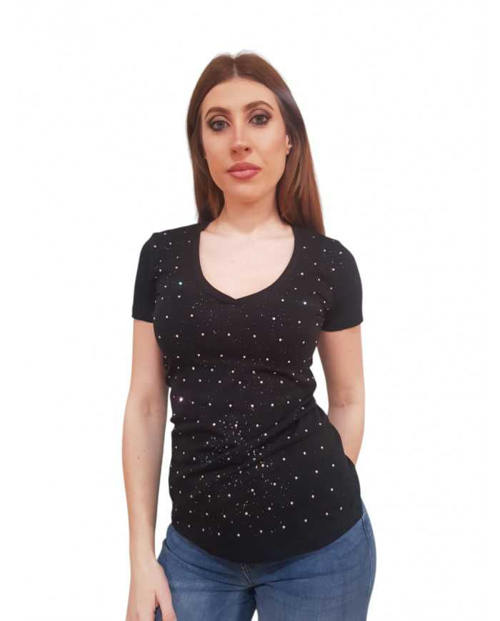 T-shirt Fracomina Scollo a V Strass Slim Fit | Wellington Jeans