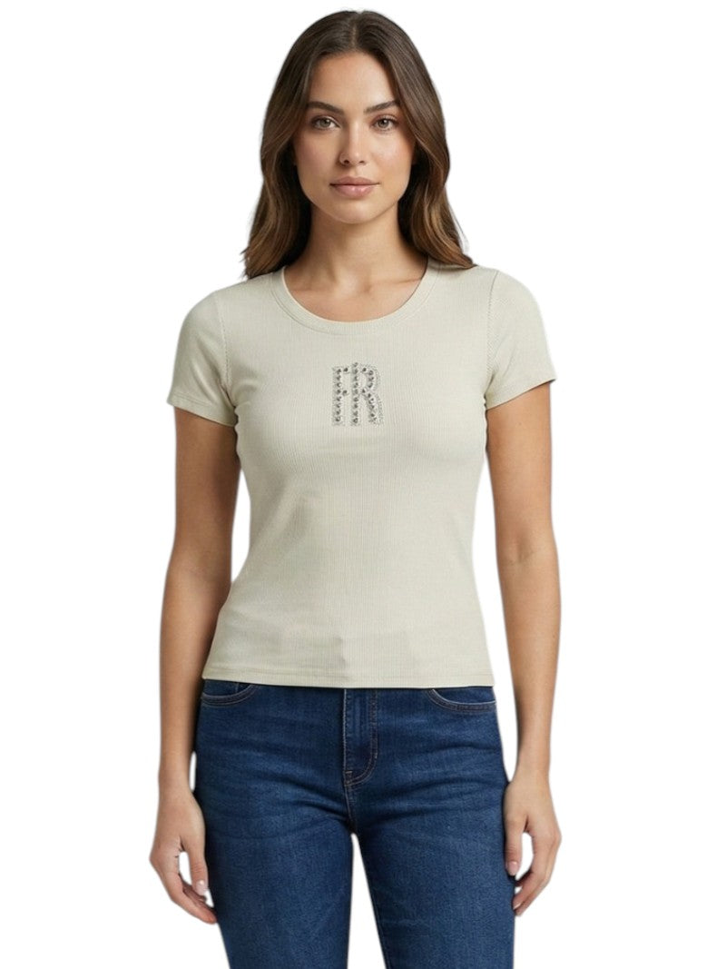 T-shirt Donna Fracomina Slim a Costine Logo Pietre | Wellington