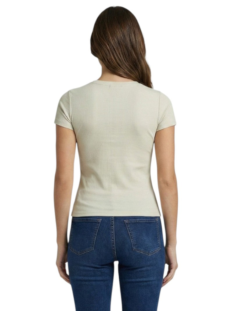 T-shirt Donna Fracomina Slim a Costine Logo Pietre | Wellington