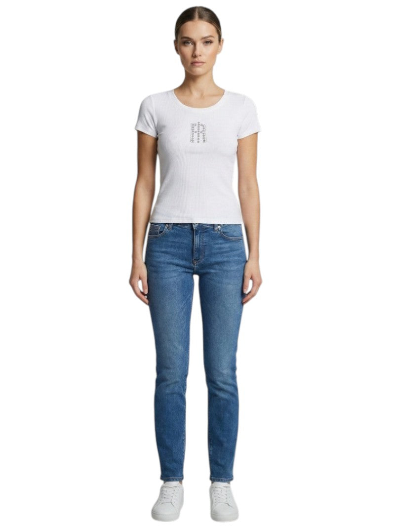 T-shirt Donna Fracomina Slim a Costine Logo Pietre | Wellington