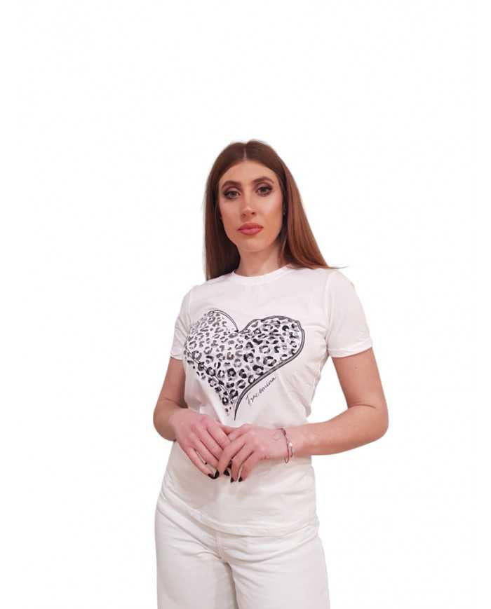 T-shirt Fracomina Bianca con Strass Regular Fit | Wellington Jeans