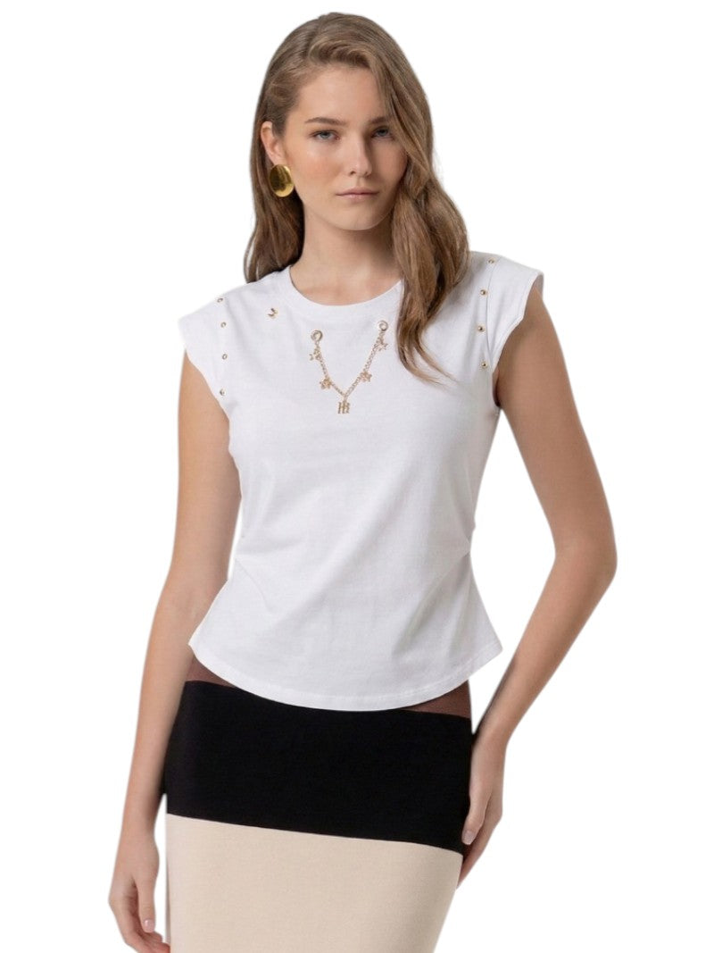T-shirt Donna Fracomina Rock-Chic Occhielli e Collana | Wellington