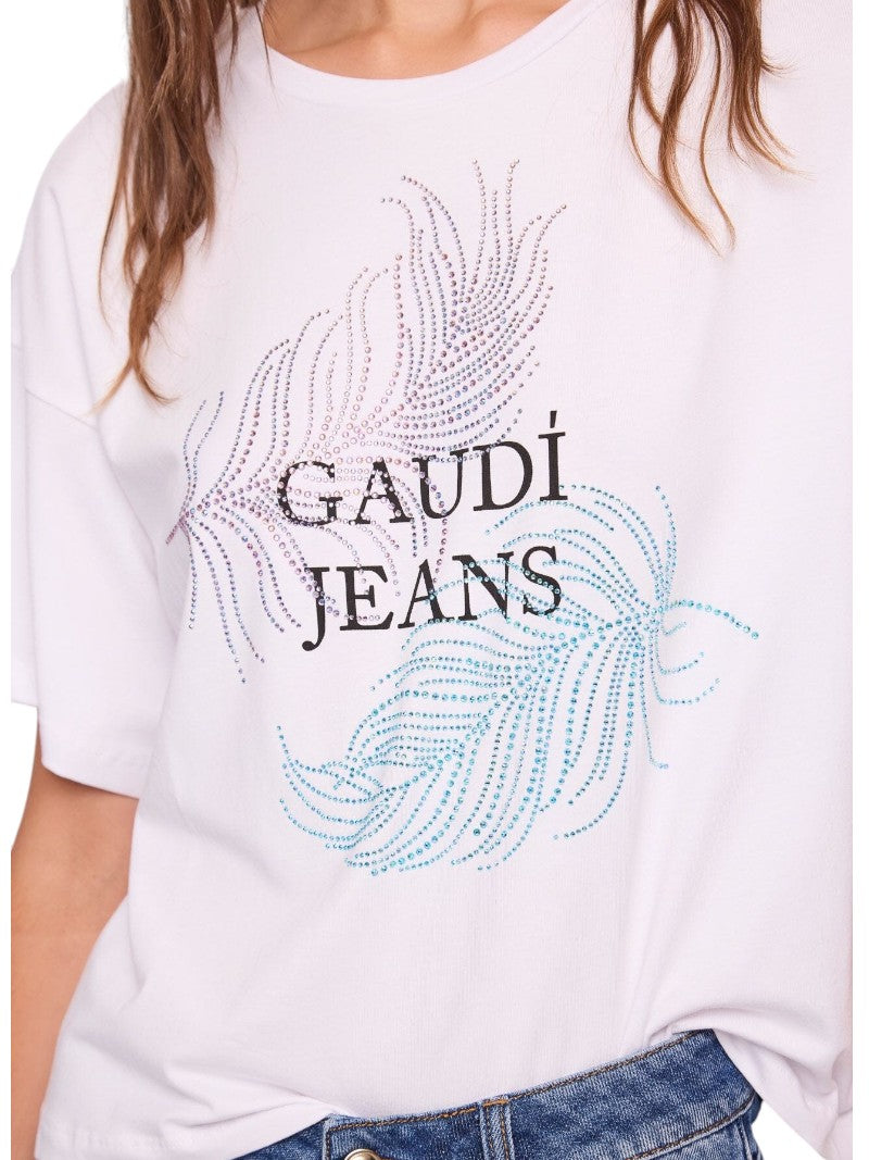 T-shirt Bianca Gaudì con Strass | Wellington Jeans Ariano