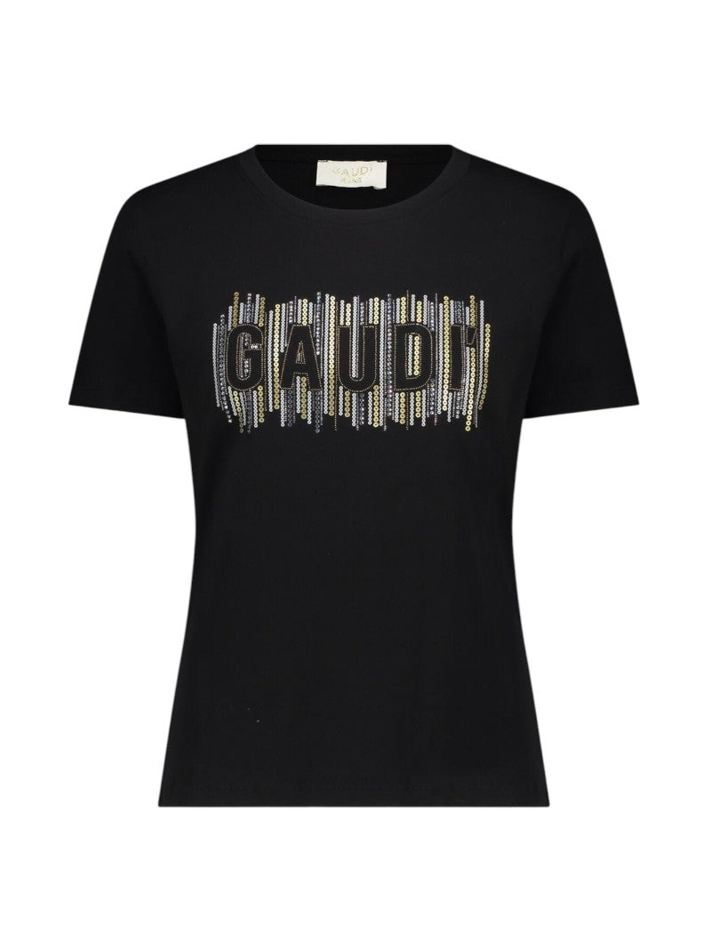 T-shirt Donna Gaudì in Jersey con Logo e Strass | Wellington