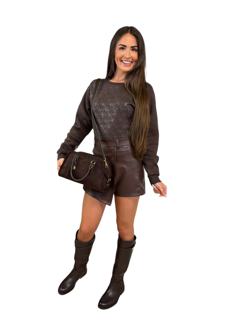 Felpa Donna Guess con Logo 4G e Strass in Cotone