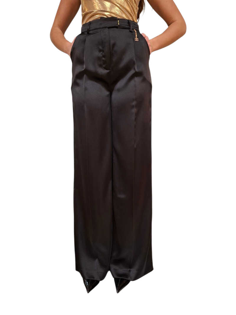Pantalone Palazzo Fracomina Nero Raso Vita Alta | Chic