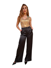 Pantalone Palazzo Fracomina Nero Raso Vita Alta | Chic