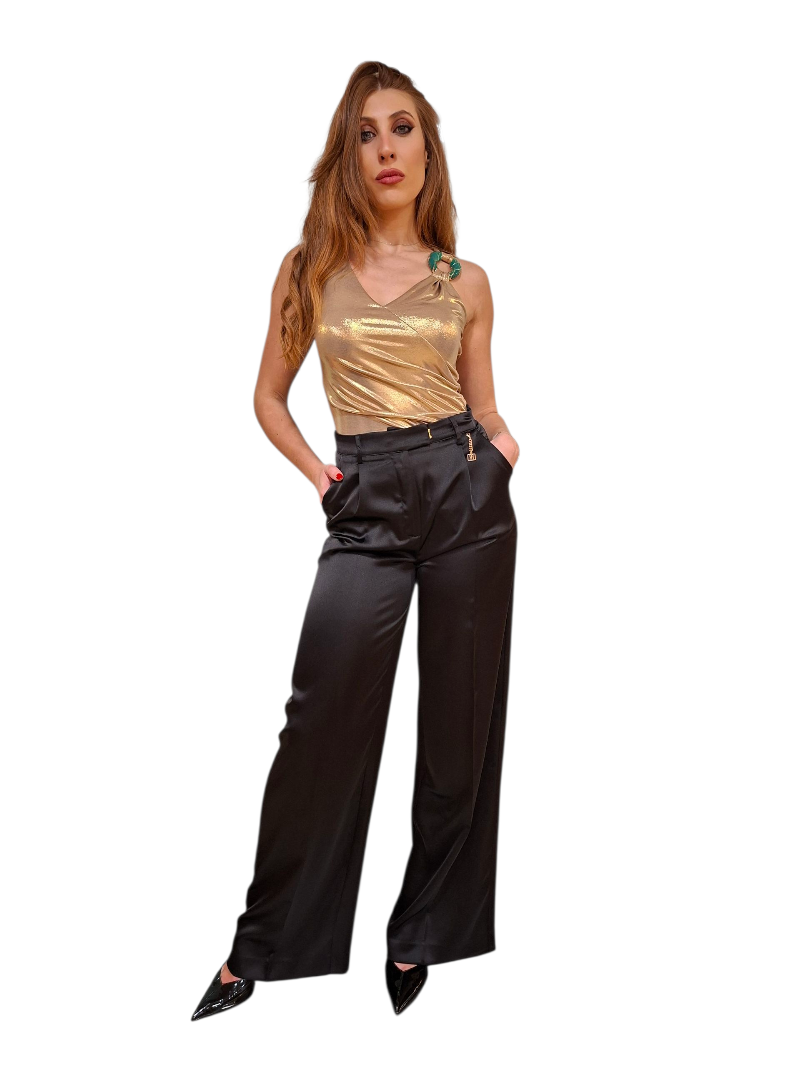 Pantalone Palazzo Fracomina Nero Raso Vita Alta | Chic