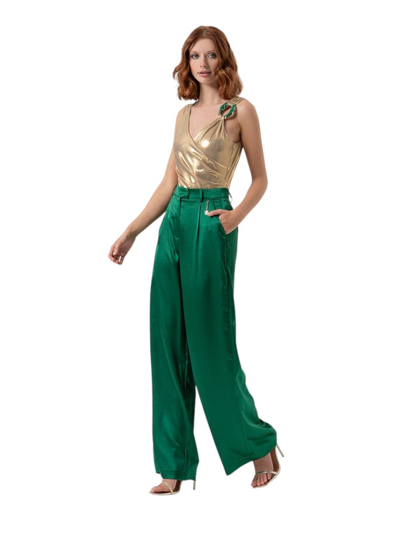 Pantalone Palazzo Fracomina Nero Raso Vita Alta | Chic