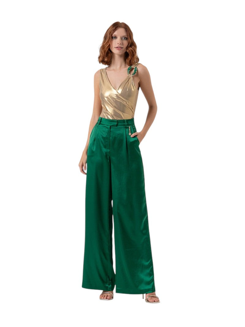 Pantalone Palazzo Fracomina Nero Raso Vita Alta | Chic