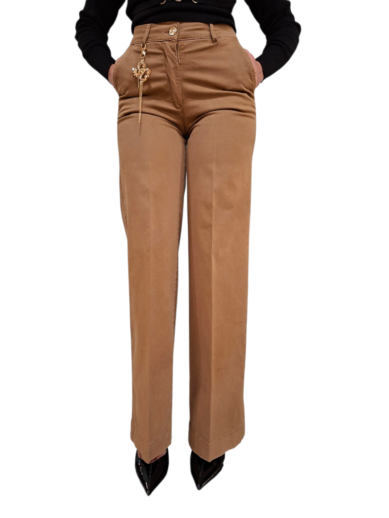 Pantalone Fracomina Flare Palazzo Cammello Gabardina