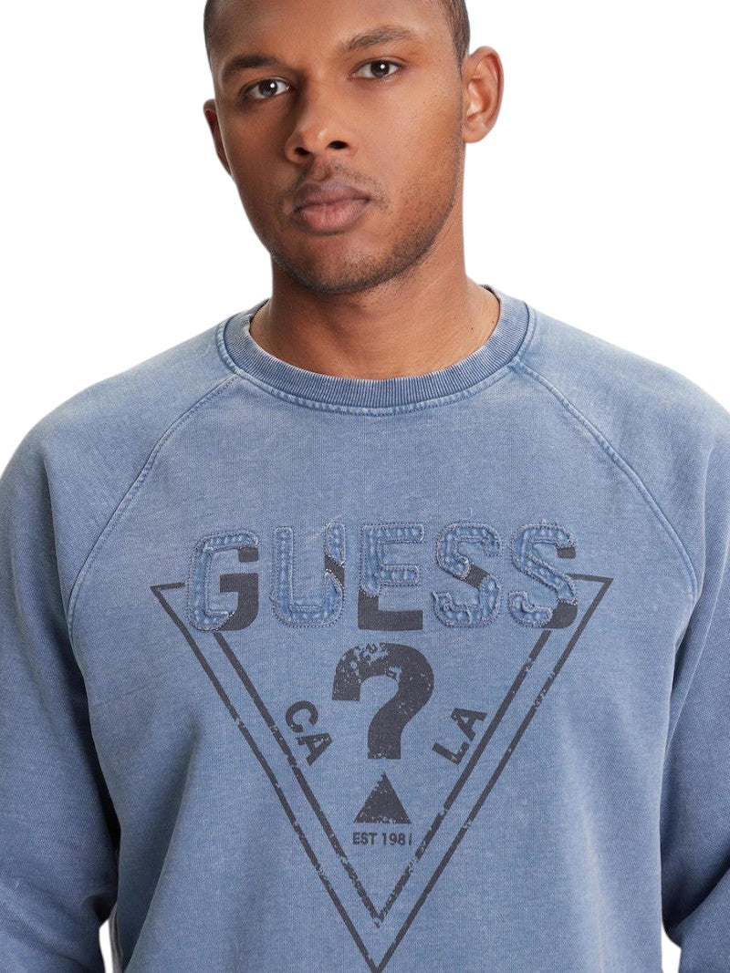 Felpa Guess Uomo Logo Triangolo Blu Denim Oversize